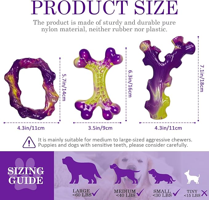 Tough Dog Toys for Aggressive Chewers 3 Pack, Indestructible Dog Toy for Large Dogs, Bacon Flavored, Keeps Dogs Busy