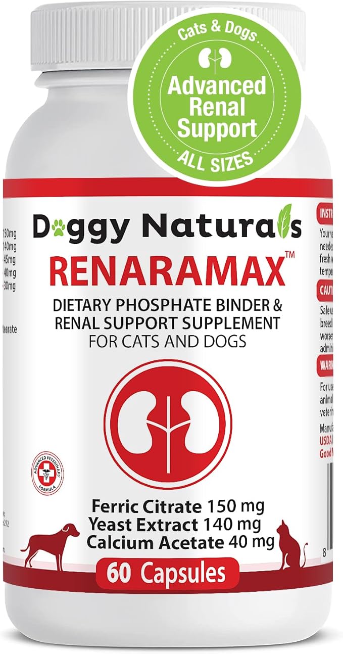 RENARAMAX Dietary Phosphate Binder and Renal Support Supplement for Cats & Dogs, 60 Count (Made in U.S.A)