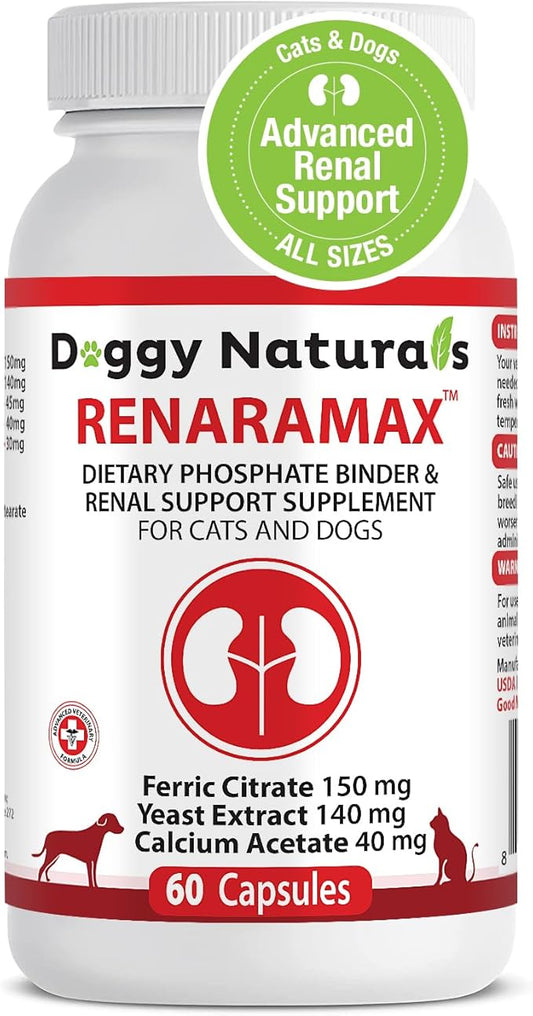 RENARAMAX Dietary Phosphate Binder and Renal Support Supplement for Cats & Dogs, 60 Count (Made in U.S.A)