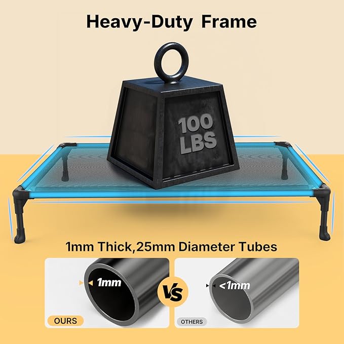 Veehoo Outdoor Elevated Dog Bed Large Sized Dogs, Large Cooling Raised Dog Cots Beds Training Platform Off Ground Hammock with Breathable Mesh, No-Slip Feet, 42"x30", Grey