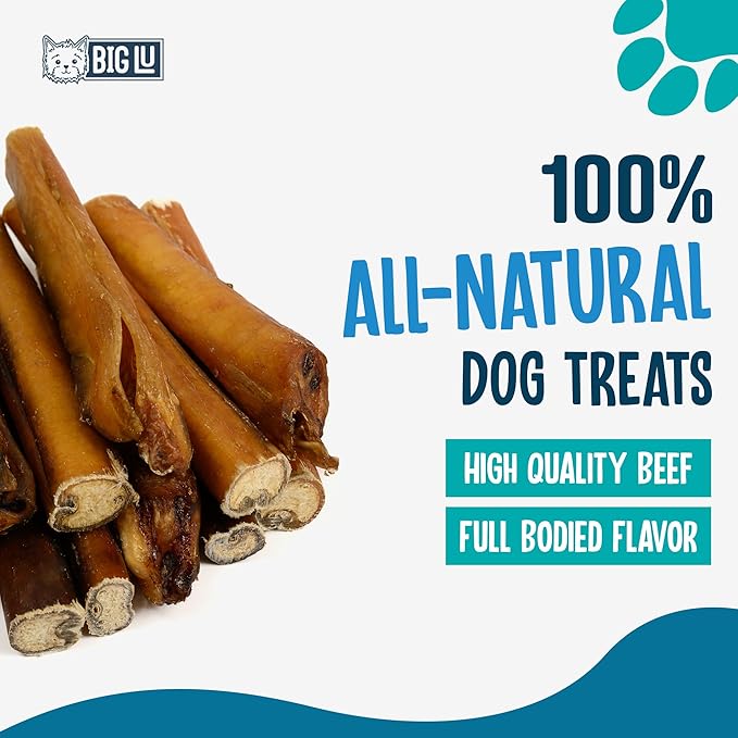 Big Lu - 6” Jumbo Bully Sticks, 10 Count, 100% Grass-Fed Beef Chews, Fully Digestible, Long-Lasting Treats for Aggressive Chewers, Natural Single-Ingredient Chews for Puppies and Small Dogs