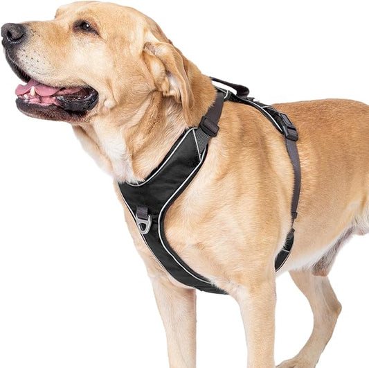 No Pull Dog Harness with Back Control Handle for Large Dogs, Reflective Vest, Adjustable and Padded, Easy Walk Front/Back Clips(Black, Large)