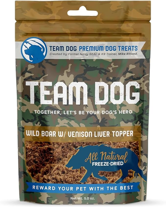 Team Dog Freeze Dried Raw Dog Food Topper | Wild Boar & Venison Liver Dog Food Seasoning | Wet & Dry Dog Food Toppers for Picky Eaters | 5 Oz