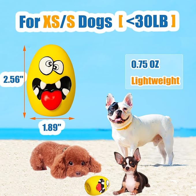 Squeaky Dog Toys for Small Dogs, Mini Dogs, Soft Latex Dog Squeaky Toys, Smile Squeaky Dog Balls, Egg Dog Toys Balls 6pcs
