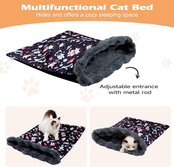 Paw Legend Covered Cat Bed Cave Sleeping Bag for Indoor Cats Hideaway Self-Warming Cozy Pet Nest Mat Winter Snuggle Sack Burrow Bed 21.9" x 23.6"
