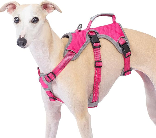 Huntboo Escape Proof Dog Harness, Escape Artist Harness, Reflective Dog Harness with Handle, Durable,Adjustable Vest for Small Medium Large Dogs Walking, Training, and Running Gear(Rose Red, L)