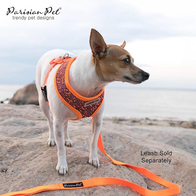 Parisian Pet Soft Padded Orange/Blue Adjustable No Pull Puppy Harness - Cooling Dog Harness for Walking, Running, and Hiking - Large Size