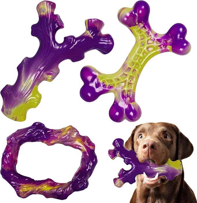 Tough Dog Toys for Aggressive Chewers 3 Pack, Indestructible Dog Toy for Large Dogs, Bacon Flavored, Keeps Dogs Busy