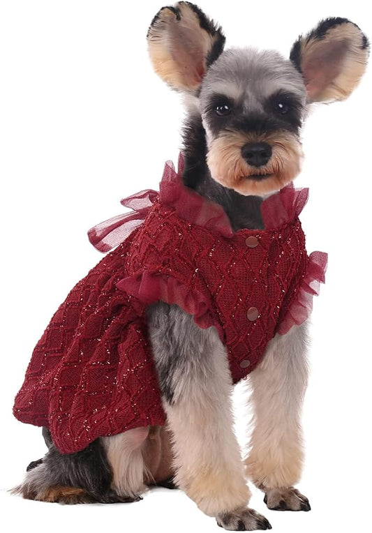 Kuoser Dog Dress, Cute Dog Dresses for Medium Dogs Girl Elegant Puppy Tutu with Bow-Knot, Doggie Princess Costume Pet Outfit for Birthday Party Christmas Halloween Wedding, Red M