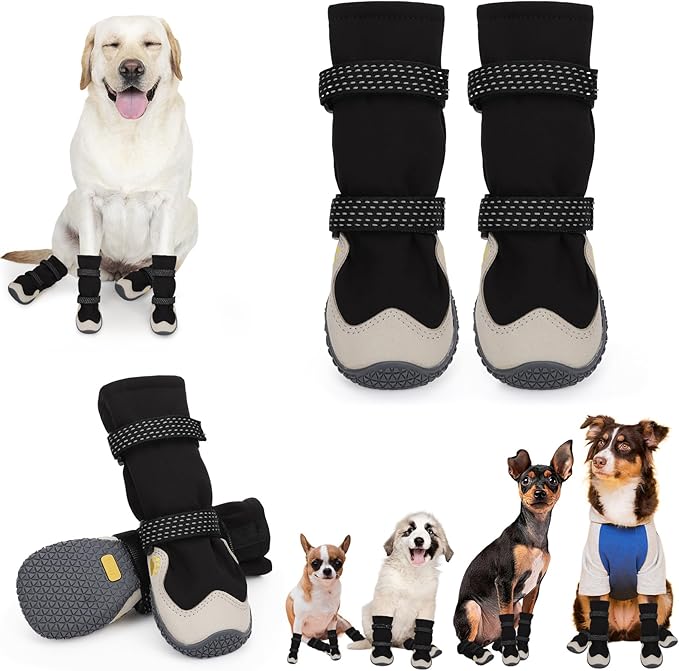 Dog Shoes for Large Small Medium Dogs, Dog Snow Boots Winter, Dog Booties and Paw Protectors to Prevent Licking, Anti-Slip Dog Shoes with Reflective for Hot Pavement,Hardwood Floors, Hiking (Size 1)