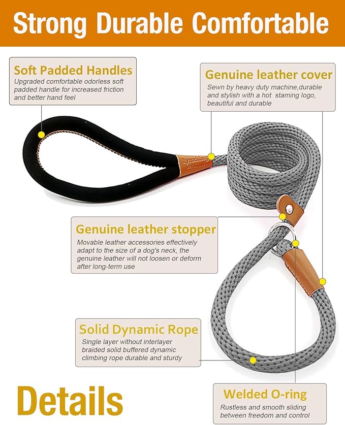 lynxking 5 FT Dog Leash Slip Lead 2 Pack Strong Heavy Duty Braided Dog Training Leash No Pull Training Lead Leashes for Medium Large and Small Dogs