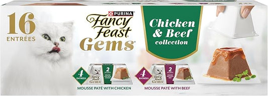 Fancy Feast Gems Pate Cat Food Mousse Chicken or Beef and a Halo of Savory Gravy Wet Cat Food Variety Pack - (1) 8 ct. Boxes - 8 ct. Box