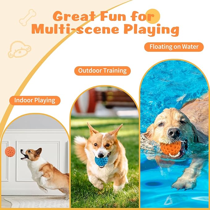 HIPPIH Indestructible Squeaky Dog Toys, Interactive Dog Balls 2 Pack, Chew Toys for Aggressive Chewers, Natural Rubber Puppy Toy for Large/Medium Dogs, Tough Puppy Teething Toy, Relieve Anxiety