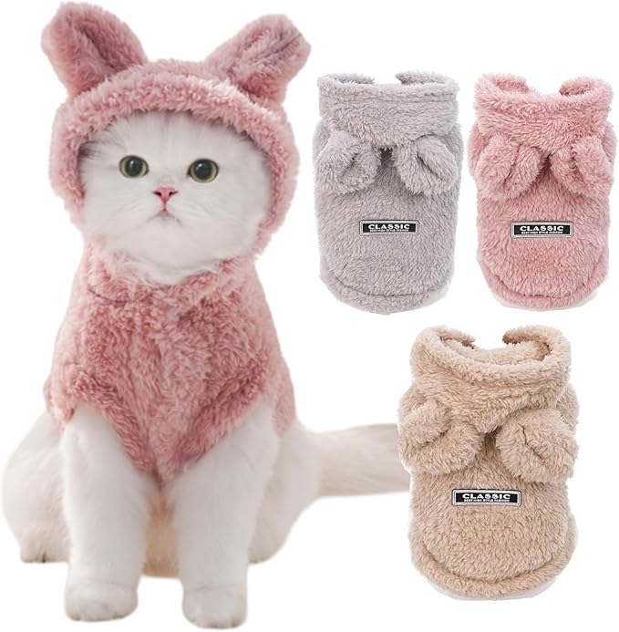 Cat Bunny Ears Costume Cute Dog Kitten Hoodies Sweater Rabbit Ears Puppy Pet Apparel (Small,Pink)