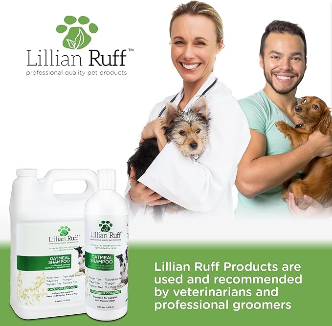 Lillian Ruff PRO Formula Deodorizing Oatmeal Dog Shampoo - Calms Itching & Allergies, Ultra-Nourishing Dry Skin Relief - Oatmeal, Aloe, Coconut Oil, Lavender & Provitamin B5 - Made in USA (Gallon)