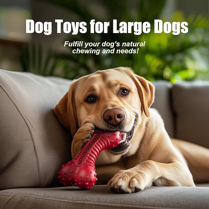 Dog Toys for Aggressive Chewers, Dog Chew Toys for Medium Large Dogs, Durable Natural Rubber Dog Toys with Bacon Flavor, Indestructible Dog Toy, Red