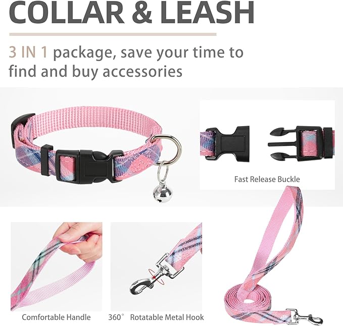PUPTECK Adjustable Dog Harness Collar and Leash Set Step in No Pull Pet Harness for Small Medium Dogs Puppy and Cats Outdoor Walking Running, Soft Mesh Padded Reflective Vest Harnesses, Pink XS