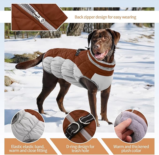 Dog Winter Jacket Cozy Reflective Waterproof Windproof Warm Pet Garment,Comfortable Cold Weather Fleece Apparel Outfits with Zipper Closure for Small Medium Large Dogs Puppy Walking,X-Large