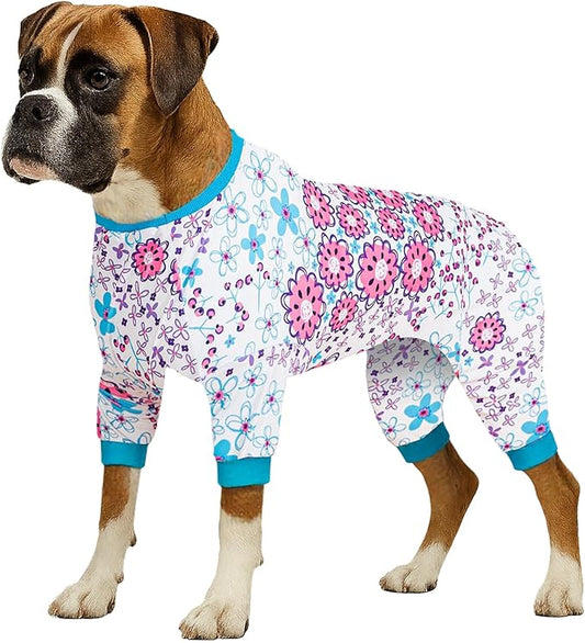 LovinPet Dog Pajamas Large Breed, Anti Licking, Anxiety Calming Dog Clothes,Lightweight Stretchy Fabric,Pretty Floral Print,Onesie for Large Dogs,Pitbull Clothes Pet Costume,Pet Party Outfit,XL