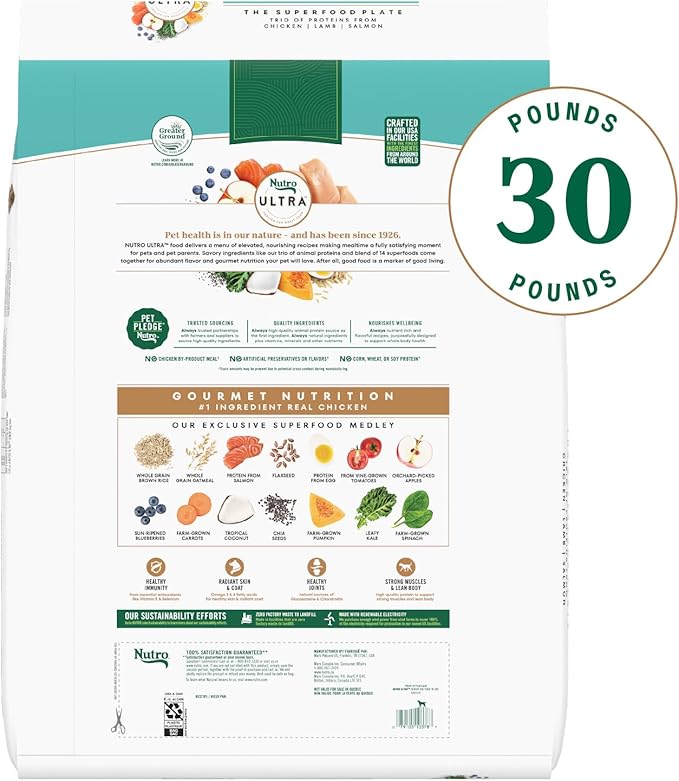 Nutro Ultra Senior Dry Dog Food with a Trio of Proteins from Chicken, Lamb and Salmon, 30 lb. Bag
