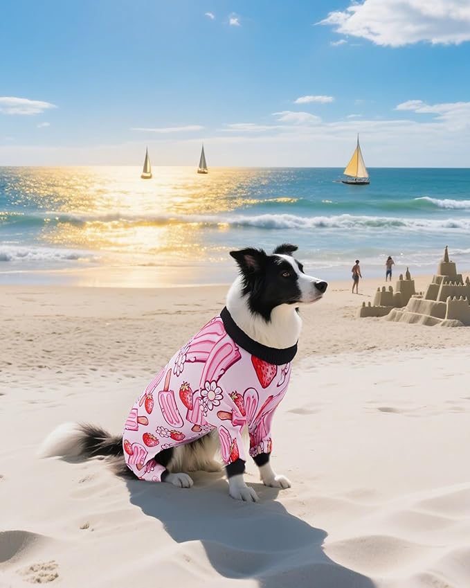 PET SHOW 4 Pack Dog Pajamas for Extra Large Dogs Girl Soft Stretchy PJs Paw Floral Jumpsuit Dog Doughnut Ice Cream Onesies Outfits with Sleeve Pets Breathable Summer Clothes Costume XXXL