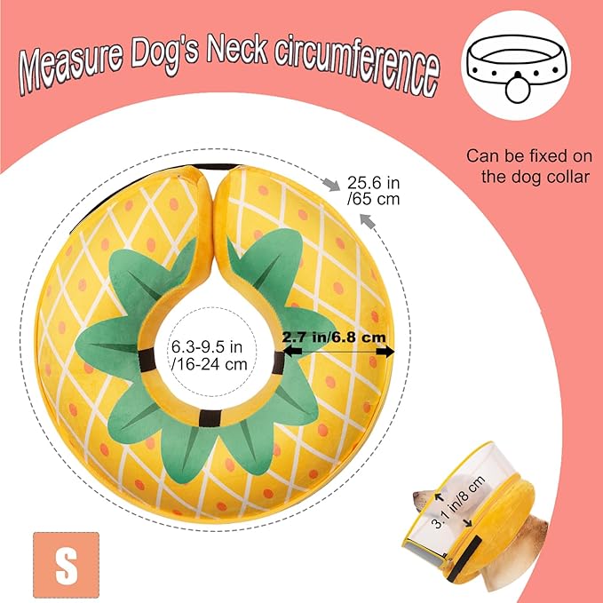 Inflatable Dog Cone Collar for Large Medium Small Dogs, Soft Dog Donut Collar Adjustable Recovery Cone for Pets After Surgery, Extra Enhanced Anti-Licking Guard Shield (Pineapple, Small)