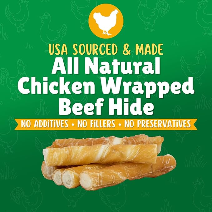 Chicken Wrapped Rawhide Dog Treats for Toy Dogs Under 25 lbs. – 150ct. Rawhide Chew Sticks – Limited Ingredient Long Lasting Chews Made in The USA with Natural Chicken and Beef Hide Twists