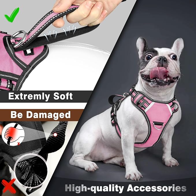 WINSEE Service Dog Vest No Pull Dog Harness with 7 Dog Patches, Reflective Pet Harness with Durable Soft Padded Handle for Training Small, Medium, Large, and Extra-Large Dogs (Small, Pink)
