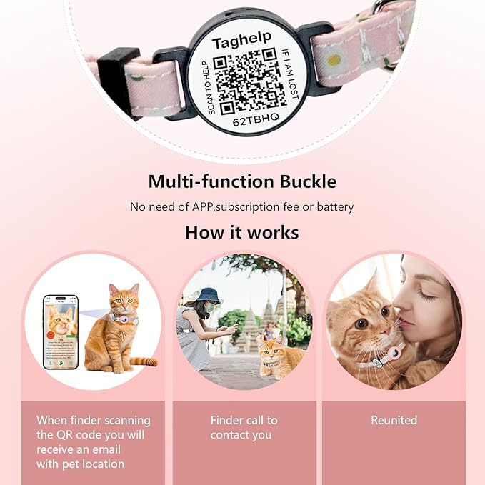 Smart QR Code Cat Collar 2-Pack, Adjustable Safety Breakaway Collar with Digital Pet ID, Flower Pendant & Bell for Indoor Outdoor Cats (Pink & Purple)