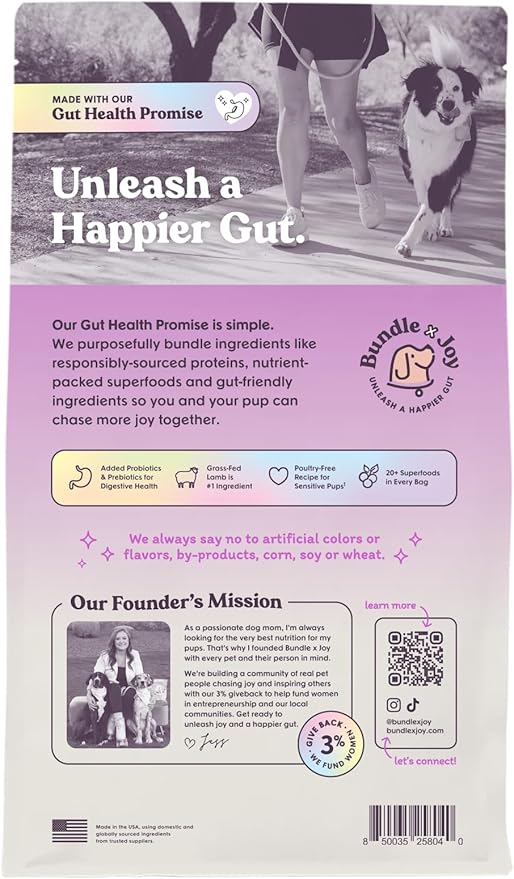 Bundle x Joy Brave Probiotic Dog Food Dry, Lamb, 18lb Bag, Natural Grain Free Adult Kibble for Digestive Health Made with Real New Zealand Lamb, 20 Plant Based Superfoods, Corn, Poultry & Soy Free