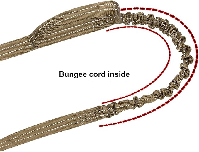 ICEFANG Tactical Dog Leash,K9 Training Walking Bungee Lead with 2 Control Handle,Heavy Duty Quick Release Metal Clasp,Hands Free D-Ring for Medium Large Dogs (4ft,Reflective Brown)