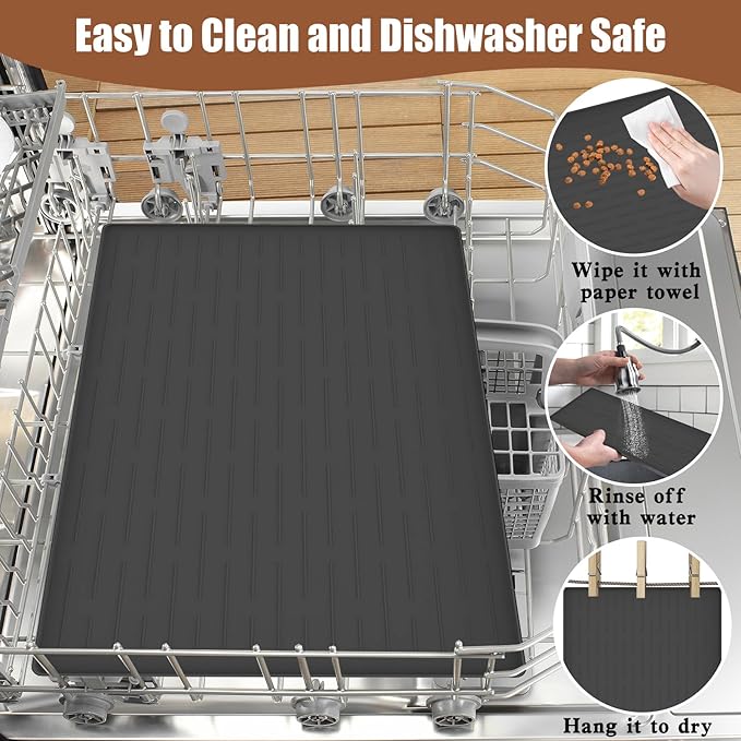 24"x16" Large Dog Food Mat, Silicone Dog and Cat Mats for Food and Water Bowls, Waterproof Raised Edge Pet Feeding Mat for Contain Spills Protects Floors, Multiple Colors & Sizes for Pets, Light Gray