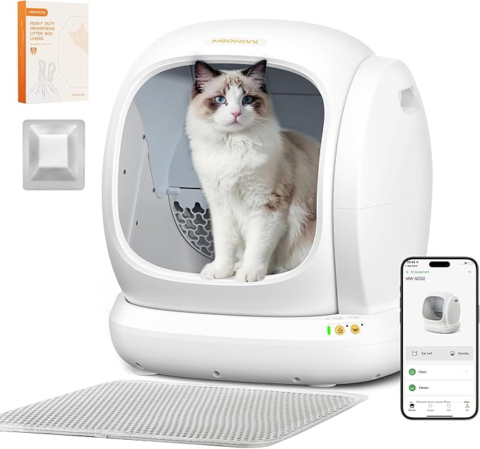 MeoWant Automatic Cat Litter Box, Large Opening Self Cleaning Litter Box with Safety Protection for Multiple Cats, App Control, Odor-Free, 75L Space, Yellow