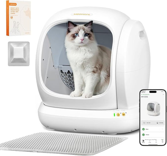 MeoWant Automatic Cat Litter Box, Large Opening Self Cleaning Litter Box with Safety Protection for Multiple Cats, App Control, Odor-Free, 75L Space, Yellow