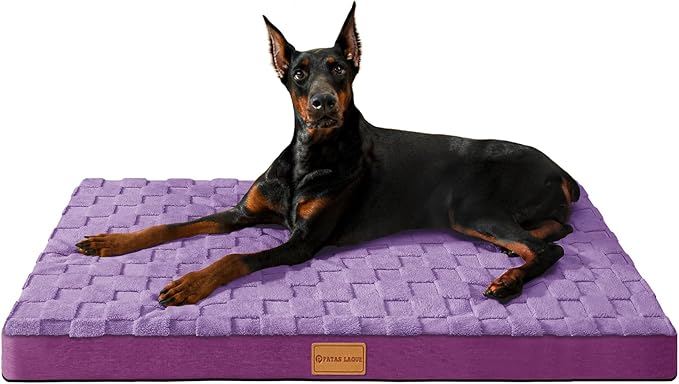 Patas Lague Orthopedic XL Dog Bed Large Sized Dog 48''X30'', Waterproof Soft Comfortable Egg Crate Foam Large Pet Beds Crate Mat with Removable Washable Cover and Nonskid Bottom, Pueple