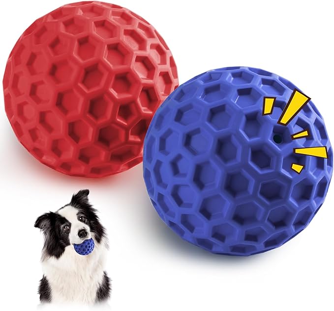 HIPPIH Indestructible Squeaky Dog Toys, Interactive Dog Balls 2 Pack, Chew Toys for Aggressive Chewers, Natural Rubber Puppy Toy for Large/Medium Dogs, Tough Puppy Teething Toy, Relieve Anxiety