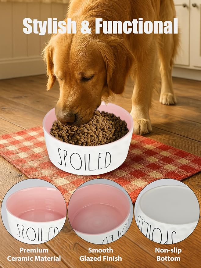 70OZ Ceramic Dog Bowl - 8'' Extra Large Food Water, Heavy Duty Non-Slip Dog Dish for Medium and Large Dogs, Food Grade Porcelain Pet Feeder Bowl, Microwave & Dishwasher Safe, Pink