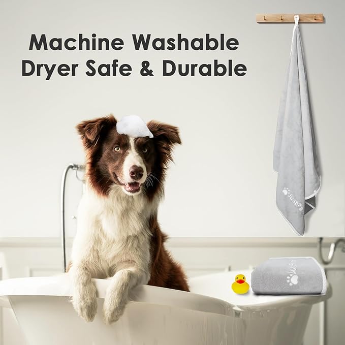 Dog Towels 2-PCS, 56x28inches Absorbent Soft Microfiber Towels for Drying Dogs Extra Large, Large, Medium, Small - Pet Bath, Grooming Towel(Adjustable Snaps, Grey)