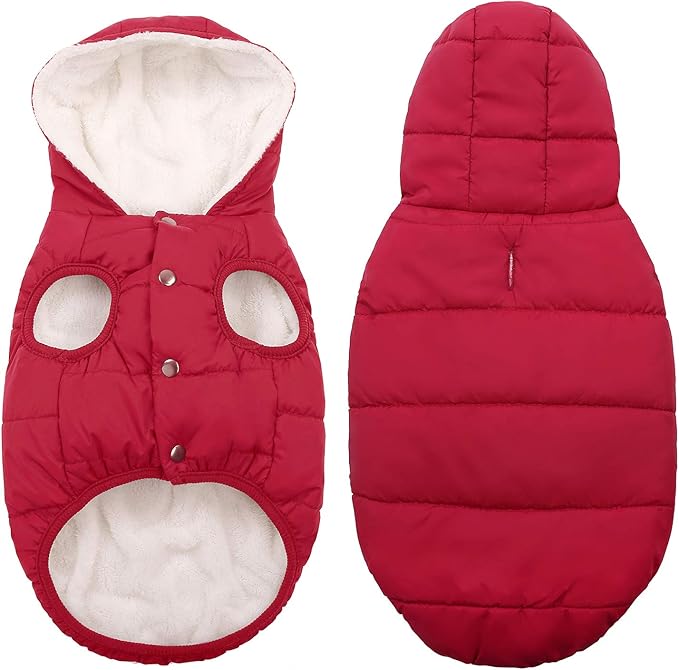 Fleece Hoodie for Dogs - Windproof Waterproof Coat, Winter Warm Jacket, Cold Weather Pet Apparel Clothes Vest for Small Medium Large Dogs (XS, Red)