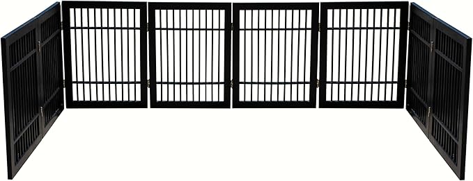 Pet Dog Gate Strong and Durable Freestanding Folding Acacia Hardwood Portable Wooden Fence Indoors or Outdoors by Urnporium (Black Pet Gate, 8 Panel 24" Tall)