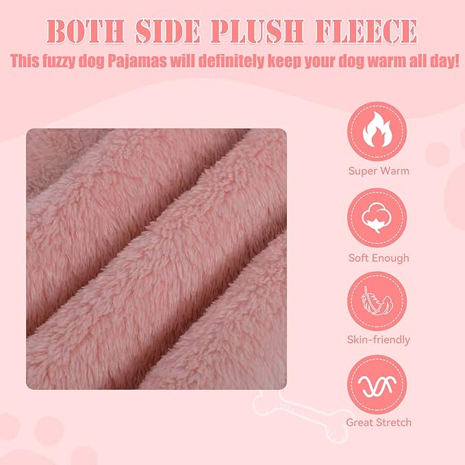 Fuzzy Dog Pajamas Turtleneck Pet Clothes Warm Soft Cozy Lightweight Pet Pjs Dog Sweaters for Small Dogs(Pink-S/M)