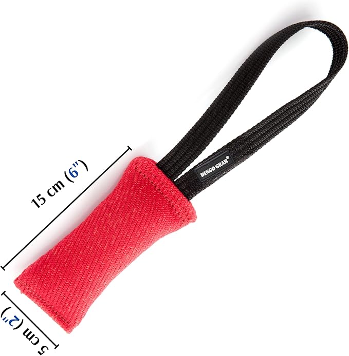 Dingo Gear French Linen tug Toy for Dog, Dog Bumper for Training, Agility, tug of war, Dog bite Pillow for Strong Dog, 1handle 6" red S00059