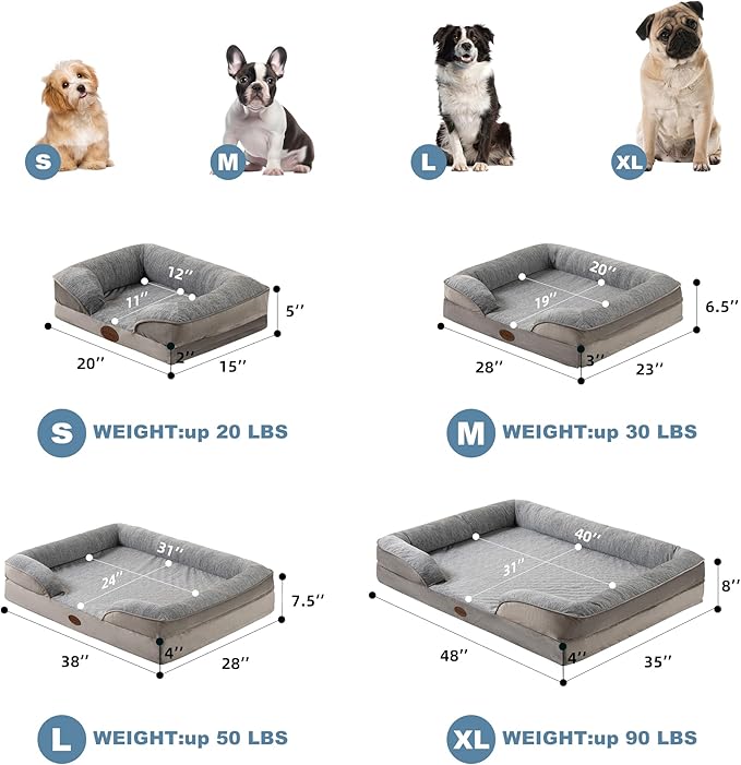 Cooling Pet Bed for Medium Dogs and Cats, Waterproof Orthopedic Dog Sofa Bed, Supportive Foam Pet Couch Bed with Washable Removable Cover, Waterproof Lining and Nonskid Bottom(Medium, Grey)