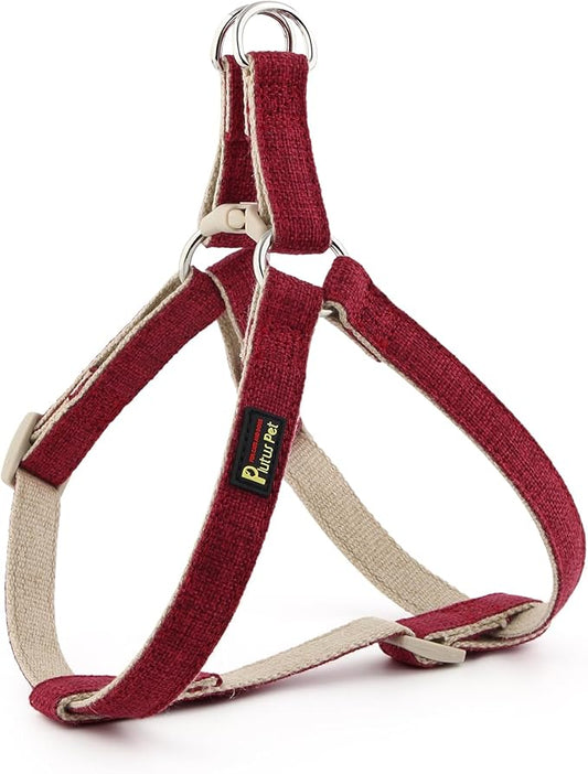 Plutus Pet Cotton Hemp Step in Dog Harness, Sustainable, Lightweight and Escape-Proof, Quick Fit Dog Harness for Puppy Small Medium and Large Dogs, Dark Red, L