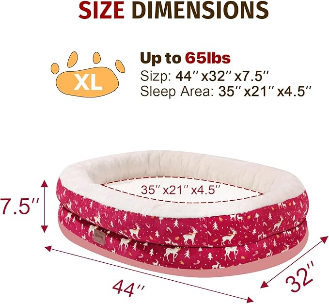 Christmas Orthopedic Washable Large Dog Bed: Memory Foam Waterproof Pet Bed with Bolsters - Removable Washable Cover for L XL XXL Large Sized Dog Bed - Non-Slip Bottom - Red