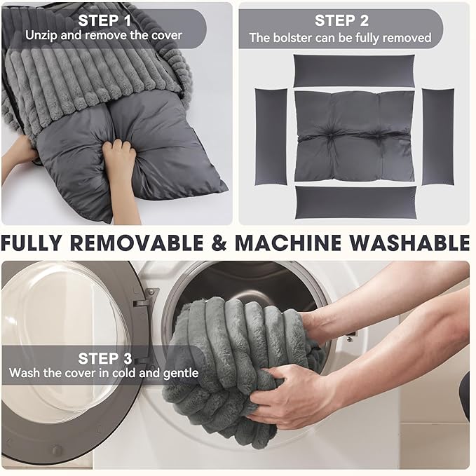 Dog Beds Large Sized Dog, Washable Orthopedic Pet Bed with Removable Cover, Rectangle Soft Calming Sleeping Puppy Bed Durable Pet Cuddler with Anti-Slip Bottom, 36"x27"x8" Grey