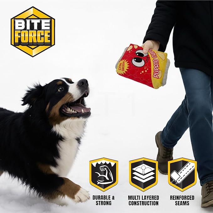 Bite Force Dog Toy - Wagging Wafers Squeaky Treat Dog Toy Kevlar-Reinforced for Aggressive Chewers- red and Yellow.