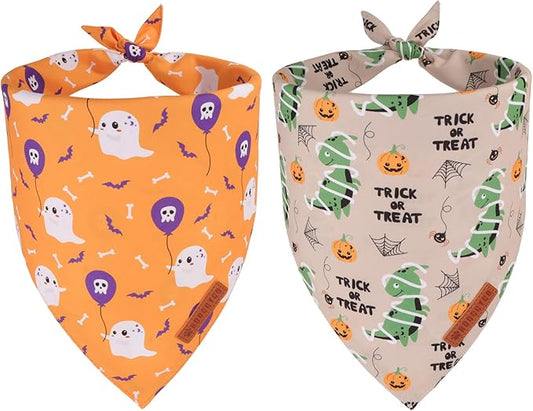ADOGGYGO Halloween Dog Bandanas, Ghost Pumpkin Dinosaur Pet Scarf, Multi Size, Halloween Bandanas Costumes for Small Dogs (Small)