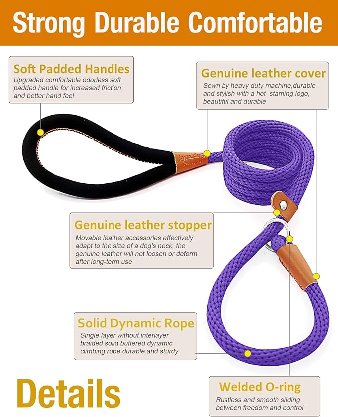 lynxking 5 FT Dog Leash Slip Lead 2 Pack Strong Heavy Duty Braided Dog Training Leash No Pull Training Lead Leashes for Medium Large and Small Dogs