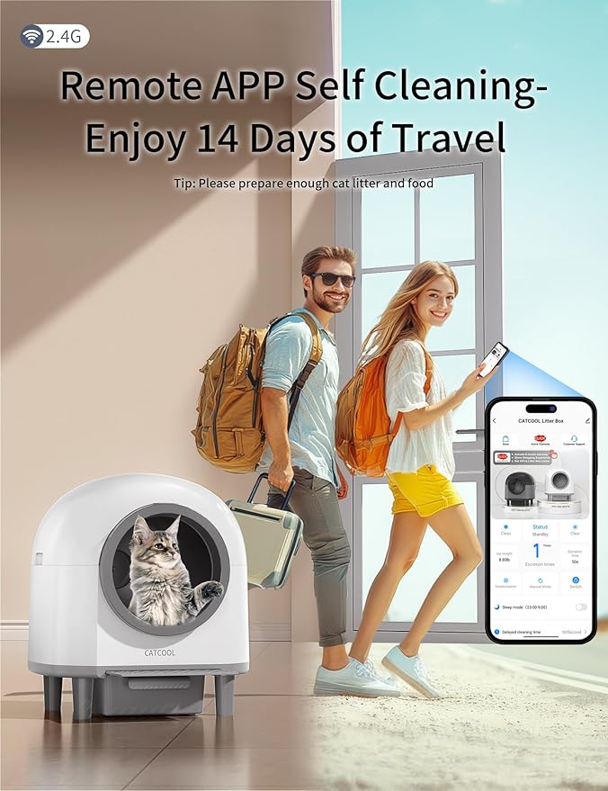 Automatic Cat Litter Box Self Cleaning,Smart Litter Box with 10 Safety Sensor Radars,100L Electric Cat Litter Boxes with Stairs for Multiple Cats,APP-Control,Advanced Odor Control OMCPET (White)